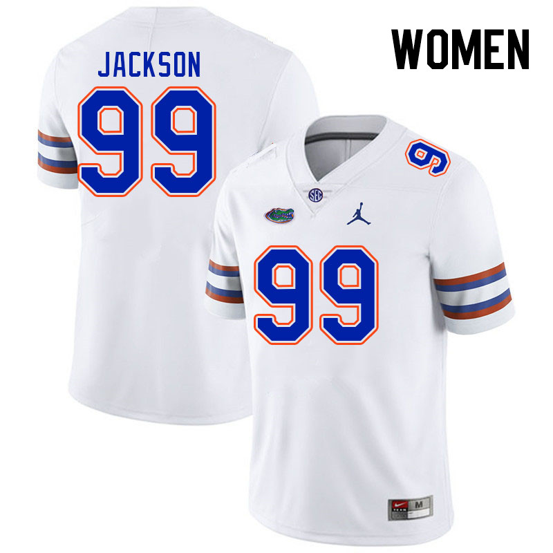 Women #99 Cam Jackson Florida Gators College Football Jerseys Stitched-White - Click Image to Close